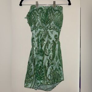NWOT Short Light Green Mini Dress with Dark Green Sequins Size 4